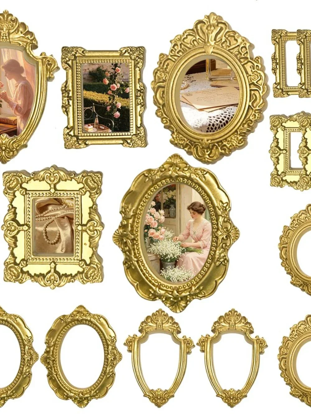 15PCS Vintage Resin Picture Frame - Mini Photo Frame Tiny Antique Frames Small P